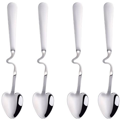 Set Di 4 Cucchiaini Da Appendere A Forma Di Cuore In Acciaio Inossidabile - Design Creativo A Z - Foto 1