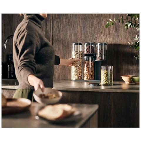 Podium™ 5 Barattoli In Vetro Per La Conservazione, Set Da Cucina, Facile Accesso, Coperchi Ermetici, Design Impilabile, Acciaio Inossidabile, Grigio - Foto 2