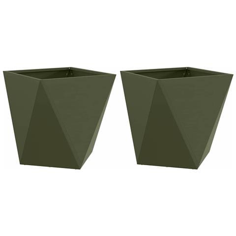 Fioriera 2 pcs Verde oliva 50 x 50 x 50 cm Acciaio - Foto 1