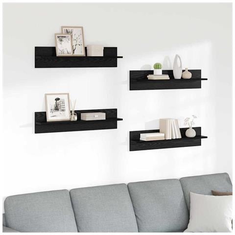 Scaffali da parete 4 pcs Rovere Nero 80 x 11,5 x 18 cm - Foto 2