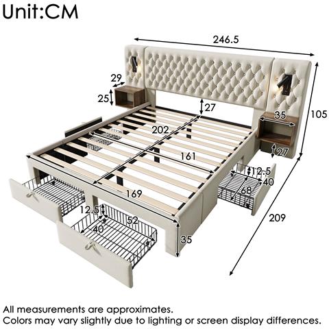 Letto Matrimoniale Vintage Con Comodini Integrati In Velluto Beige - Foto 2