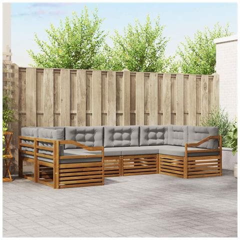 Set divani con cuscino 6 pcs Grigio Naturale e Chiaro - Foto 2