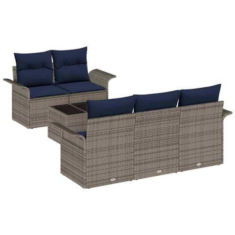Set Divano da Giardino 6 pcs Grigio e Blu Navy polyrattan - Foto 1