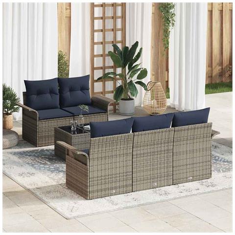 Set Divano da Giardino 6 pcs Grigio e Blu Navy polyrattan - Foto 2
