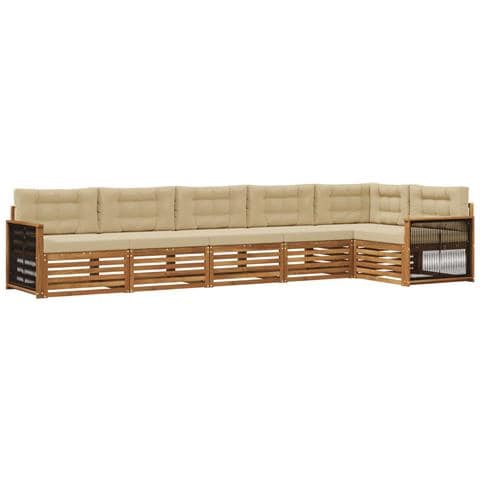 Set di divani da esterno con cuscino 6 pcs Naturale e Beige - Foto 1