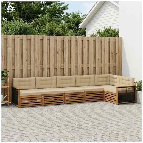 Set di divani da esterno con cuscino 6 pcs Naturale e Beige - Foto 2