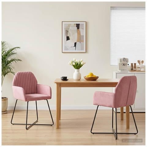 Sedie da pranzo 2 pcs Velluto (V) Rosa 55 x 50 x 84 cm - Foto 2