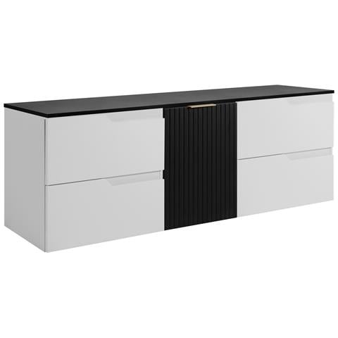 Mobile sottolavabo, Nero e marrone, 160 cm, Con piano d'appoggio, 4 cassetti, Sospeso, Frontali in MDFMobilecon 1 anta, MODERNO - Foto 1