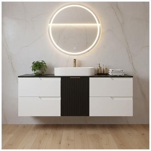 Mobile sottolavabo, Nero e marrone, 160 cm, Con piano d'appoggio, 4 cassetti, Sospeso, Frontali in MDFMobilecon 1 anta, MODERNO - Foto 2