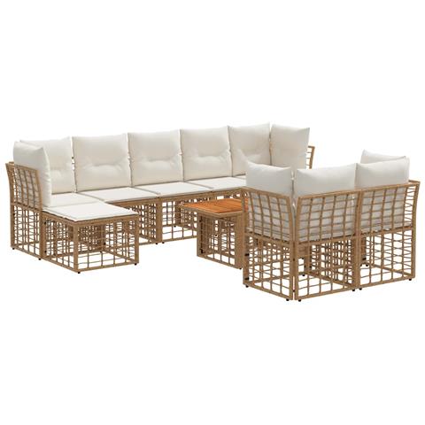 Set Divano da Giardino 10 pz Naturale e Bianco Crema polyrattan - Foto 1