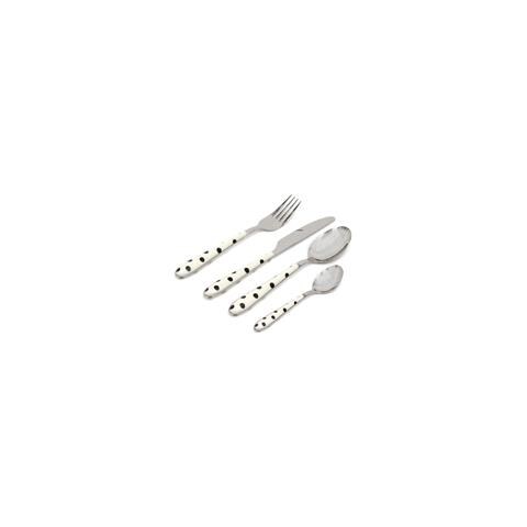 Set Servizio 24 Posate Pois Bianco In Acciaio Con Forchette Cucchiaio Coltello - Foto 6