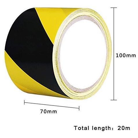 Nastri Di Sicurezza 70mm X 20m Nero Giallo Di Pericolo Avvertimento Nastro Adesivo Marcatura Nastro Della Barriera - Foto 2