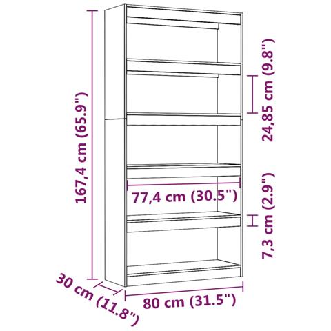 Libreria / divisorio 80x30x167,4 Cm Legno Massello Di Pino - Foto 8