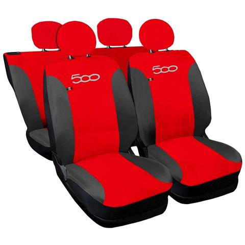 Coprisedili Auto Compatibili Per 500, Made In Italy, Set Di Copri Sedili Anteriori E Posteriori (bicolore) Con Copri Poggiatesta Incluso, Tessuto Poliestere, Colore - Rosso \grigio - Foto 1