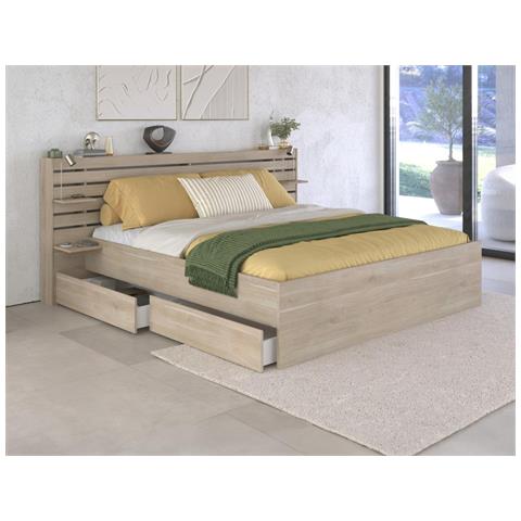 Letto 180 X 200 Cm Con Vani Portaoggetti Naturale - Tenalia - Foto 1