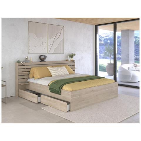 Letto 180 X 200 Cm Con Vani Portaoggetti Naturale - Tenalia - Foto 2