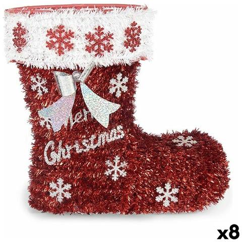 Statua Decorativa Stivale Tinsel Bianco Rosso Polipropilene Pet 26 X 27 X 14 Cm (8 Unità) - Foto 1