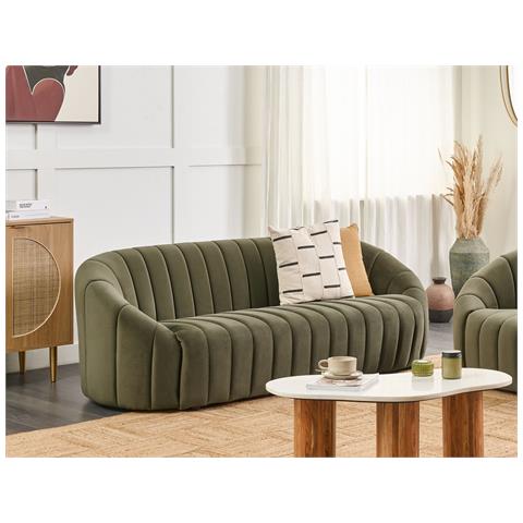 Divano 3 Posti Malung Velluto Verde Scuro - Foto 1