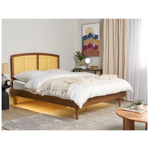 Letto Con Led Rattan Varzy 160 X 200 Cm Marrone - Foto 1