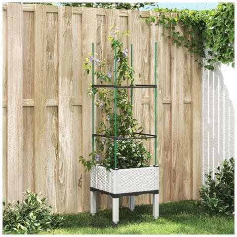 Fioriera Da Giardino Con Traliccio Bianco 40x40x142,5 Cm In Pp - Foto 1