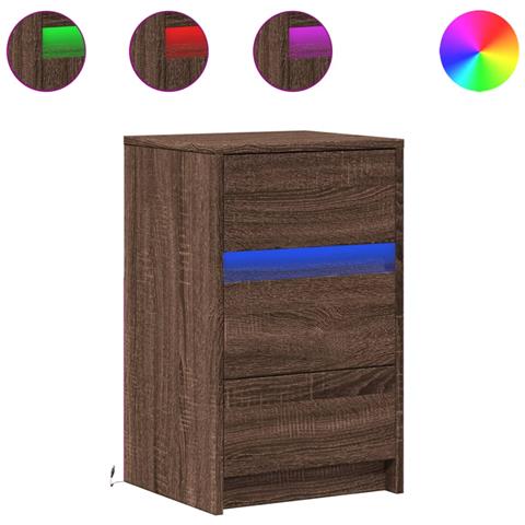 Comodino Con Luci Led Rovere Marrone In Legno Multistrato - Foto 2