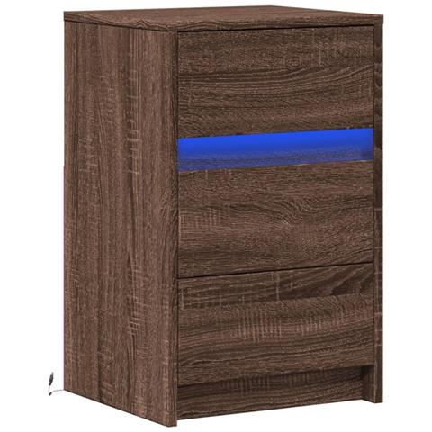Comodino Con Luci Led Rovere Marrone In Legno Multistrato - Foto 3
