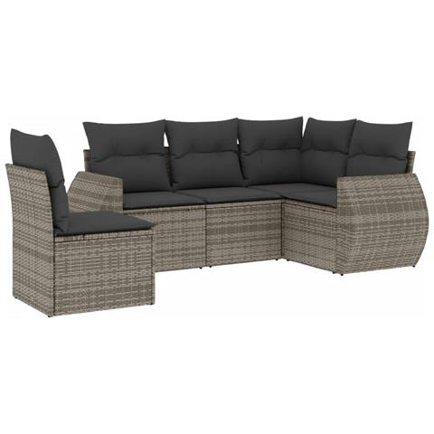 Set Divano Da Giardino 5 Pz Con Cuscini Grigio In Polyrattan - Foto 2