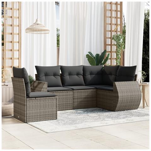 Set Divano Da Giardino 5 Pz Con Cuscini Grigio In Polyrattan - Foto 1