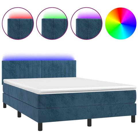 Letto a Molle con Materasso e LED Blu Scuro 140x190 cm - Foto 1