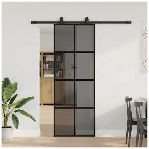 Porta Scorrevole Set Ferramenta Nera 76x205 cm Vetro Temperato - Foto 1