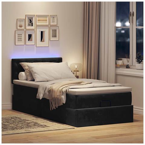 Pouf Letto Con Materasso E Led Nero 80x200cm In Velluto - Foto 3