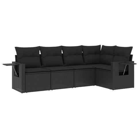 Set Divani Da Giardino 5 Pz Con Cuscini In Polyrattan Nero - Foto 2