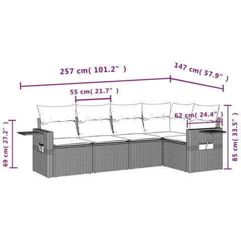 Set Divani Da Giardino 5 Pz Con Cuscini In Polyrattan Nero - Foto 3