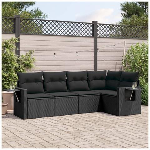 Set Divani Da Giardino 5 Pz Con Cuscini In Polyrattan Nero - Foto 1