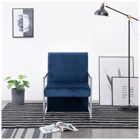 Poltrona Con Piedini Cromati Blu In Velluto - Foto 8