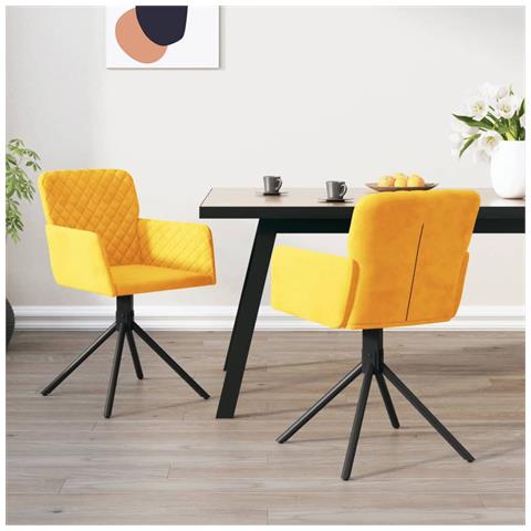 Sedie Da Pranzo Girevoli 2 Pz Gialle In Velluto - Foto 8