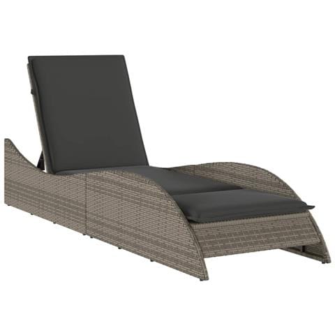 Lettino Prendisole con Cuscino Grigio 60x205x73 cm Polyrattan - Foto 1