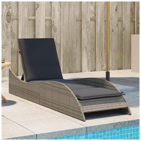 Lettino Prendisole con Cuscino Grigio 60x205x73 cm Polyrattan - Foto 2