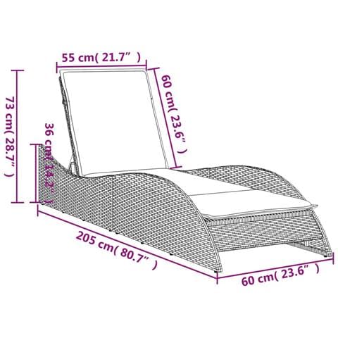 Lettino Prendisole con Cuscino Grigio 60x205x73 cm Polyrattan - Foto 9