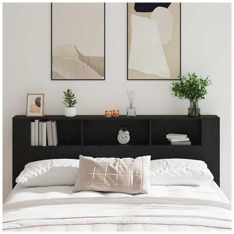 Testata letto Armadietto Nero Rovere 200x18,5x104,5 cm - Foto 2