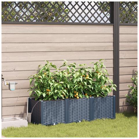 Fioriere da Giardino con Sistema di Irrigazione 3 pcs Grigio - Foto 2