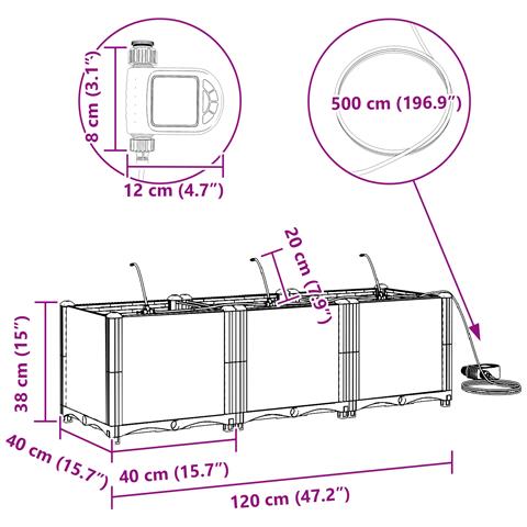 Fioriere da Giardino con Sistema di Irrigazione 3 pcs Grigio - Foto 9