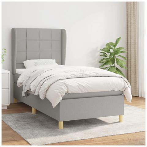 Giroletto a Molle con Materasso Grigio Chiaro 90x190 cm Tessuto - Foto 2