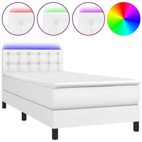 Giroletto Molle con Materasso e LED Bianco 90x200 cm Similpelle - Foto 1