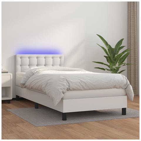 Giroletto Molle con Materasso e LED Bianco 90x200 cm Similpelle - Foto 2