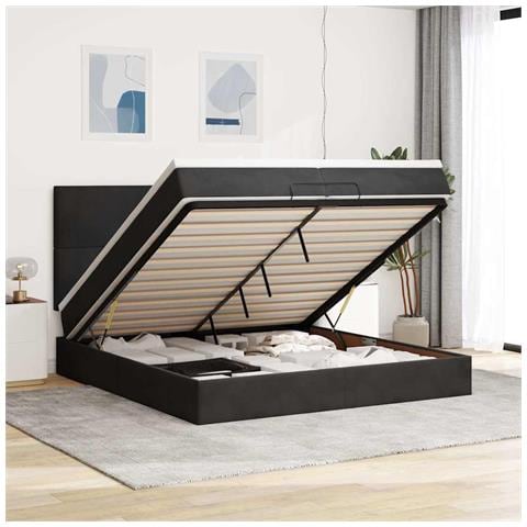 Struttura Letto Pouf con Materassi Nero 200x200 cm Velluto - Foto 2