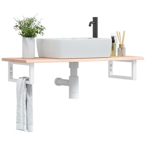 Ripiano a Parete per Lavabo in Acciaio e Massello di Rovere - Foto 2