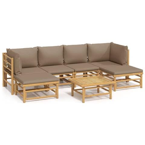 Set Salotto da Giardino 7pz con Cuscini Tortora Bambù - Foto 1