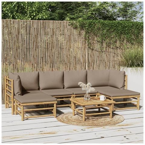Set Salotto da Giardino 7pz con Cuscini Tortora Bambù - Foto 2