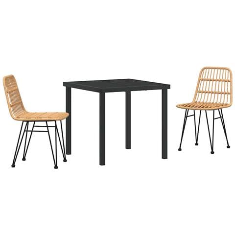 Set da Pranzo per Giardino 3 pcs Marrone Poly Rattan - Foto 1
